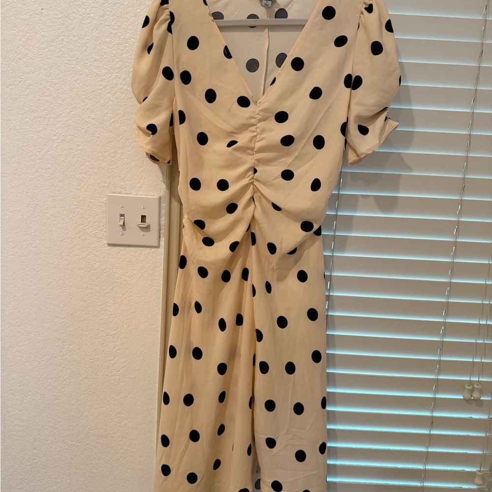 a new day Cream and Black Polka Dot Midi Dress